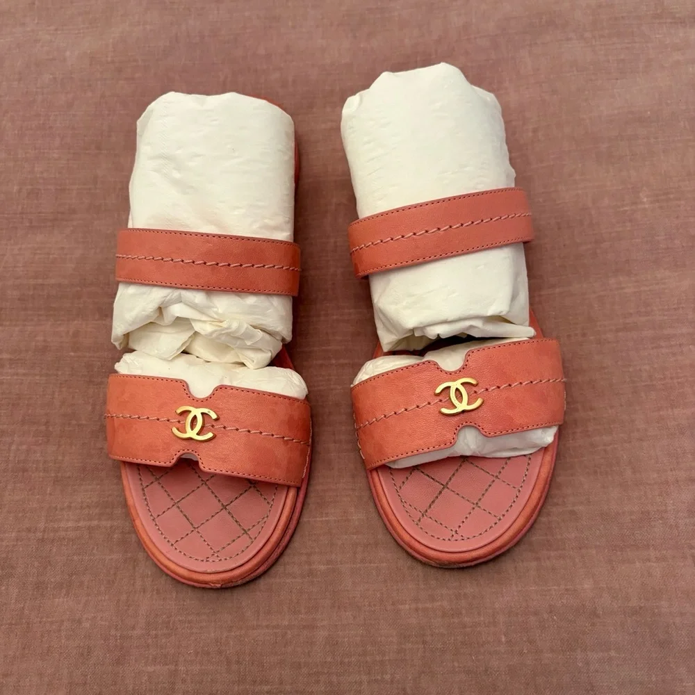 Pink Chanel mule slide sandals size 37 US 6.5 - Picture 6 of 11